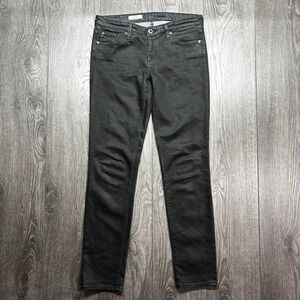 AG Adriano Goldschmied The Stilt Cigarette Leg Coated Black Jeans Size 28R